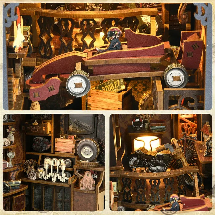Car Players: Vintage Diorama Eco-Friendly Wood LED Book Nook Kit-CraftoyX