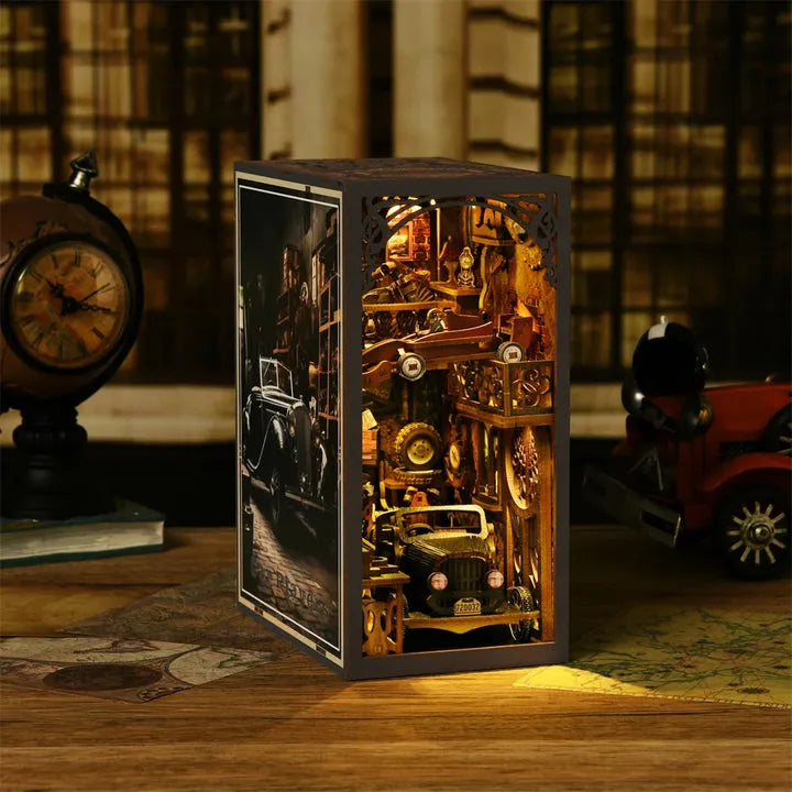 Car Players: Vintage Diorama Eco-Friendly Wood LED Book Nook Kit-CraftoyX