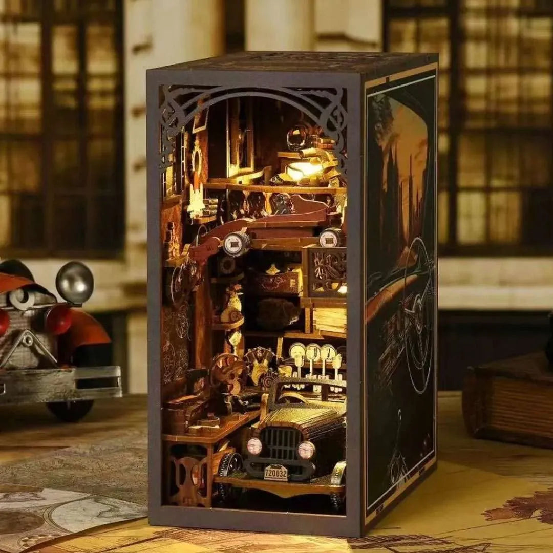 Car Players: Vintage Diorama Eco-Friendly Wood LED Book Nook Kit-CraftoyX