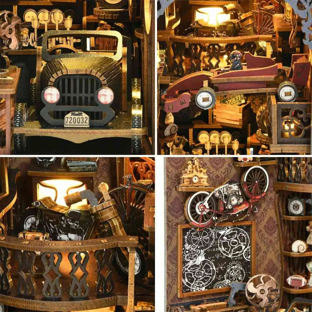 Car Players: Vintage Diorama Eco-Friendly Wood LED Book Nook Kit-CraftoyX
