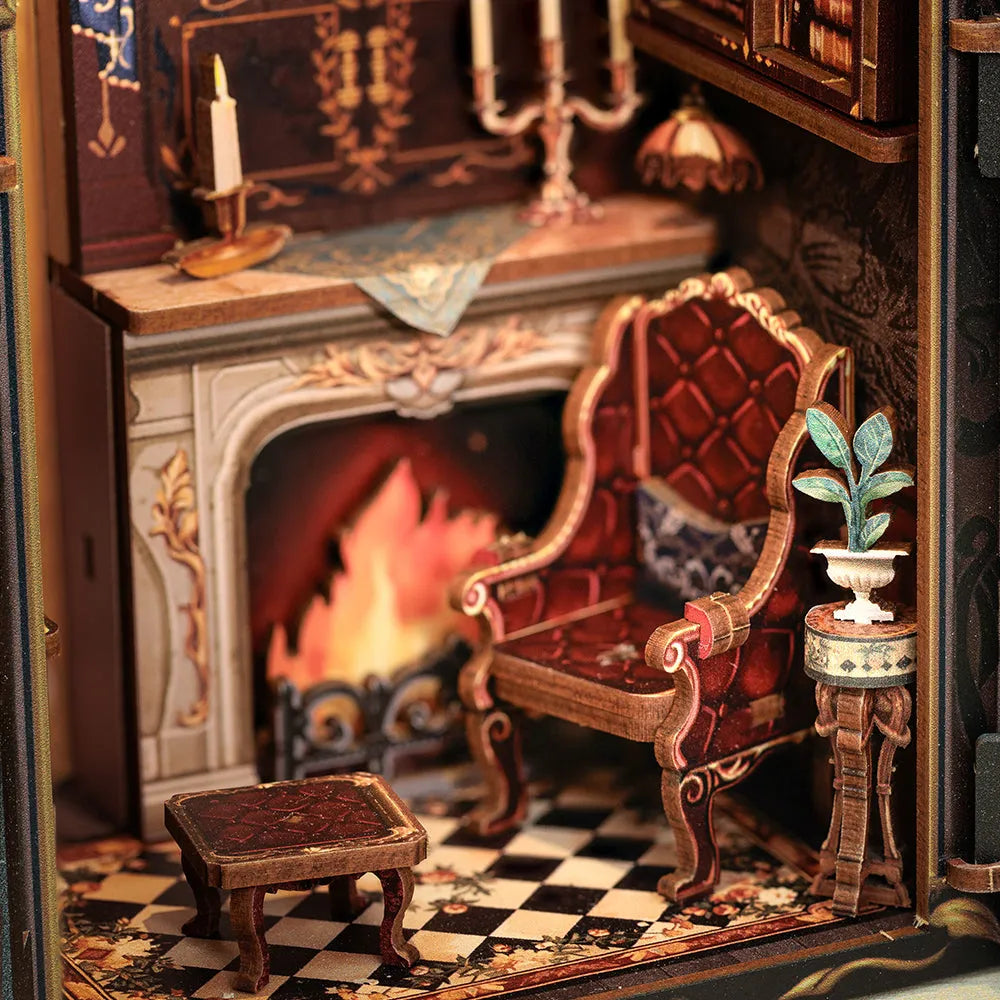 Close-up of the Book Nook Kit | Count Cat's Study with rich detailing
