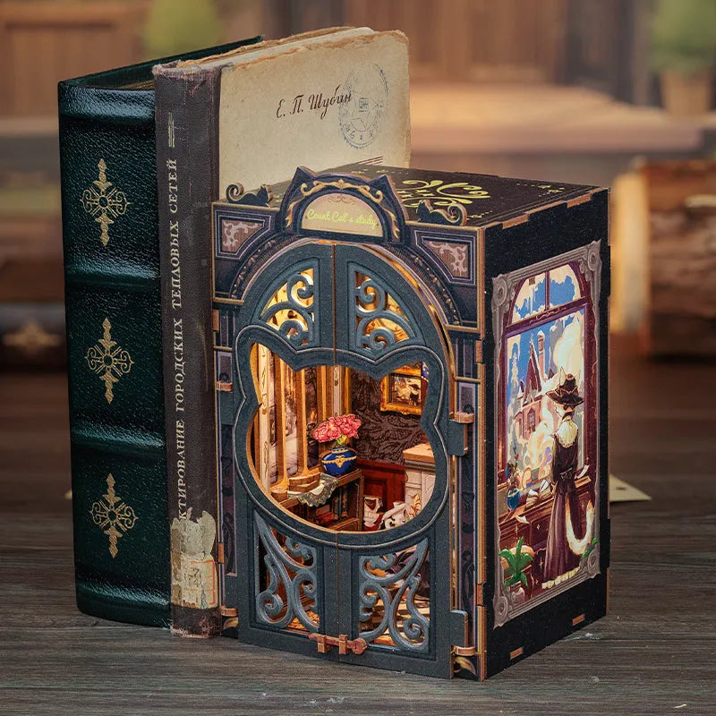 Book Nook Kit | Count Cat's Study decoratively placed on a desk