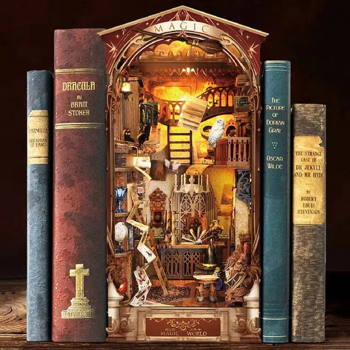 Magic World: Mystical Miniature Scene Bookshelf Art LED Book Nook Kit-CraftoyX
