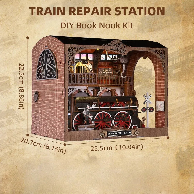 Book Nook - Train Repair Station with detailed dimensions