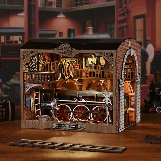 Book Nook - Train Repair Station overall view with detailed scenery