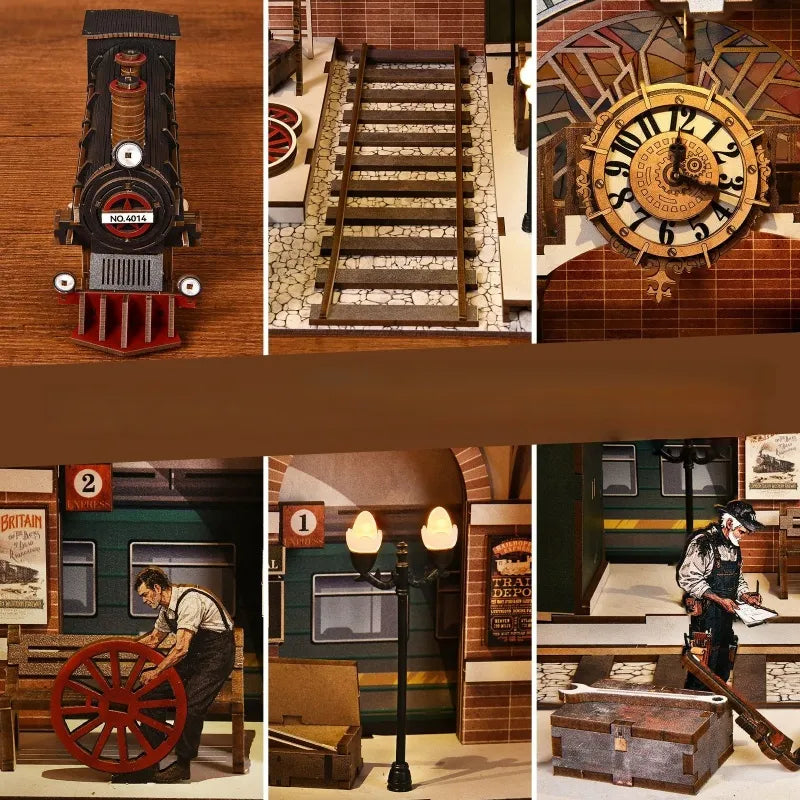 Close-up view of a decorative element in the Book Nook - Train Repair Station with fine details