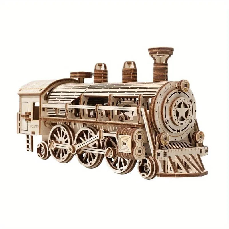 3D outlet Puzzle Train Wood Craft Model Kit 3 Piece Set, DIY Wooden Train Steam Model