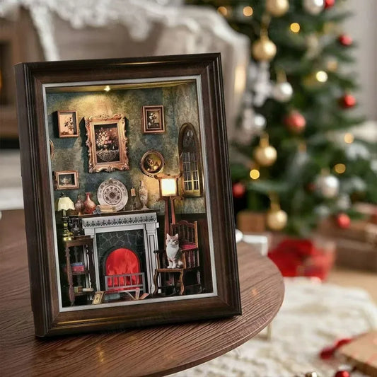 Side view of the DIY 3D Photo Frame Kit – Fireplace House | Miniature Diorama with clearly visible elements
