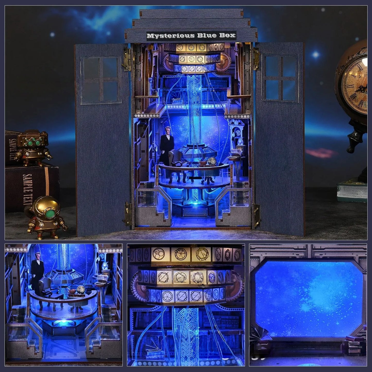Close-up of the Miniature House Kit - Mysterious Blue Box with rich detailing