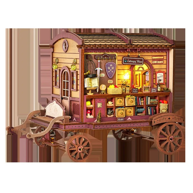 Miniature House Kit - Entropy's Flow overall view with precisely cut wooden parts and high-quality craftsmanship