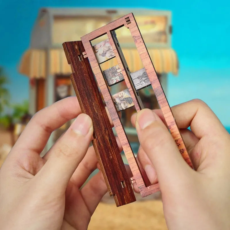 Close-up view of the Miniature Haus - The Last Drop with precisely cut wooden parts made of high-quality material