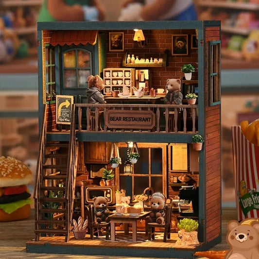 Miniature House Kit - Bear Restaurant overall view with detailed scenery
