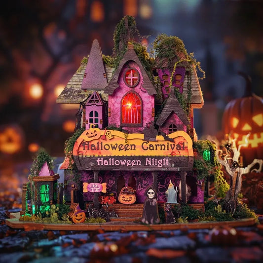 Miniature House Kit - Halloween Night overall view with detailed scenery