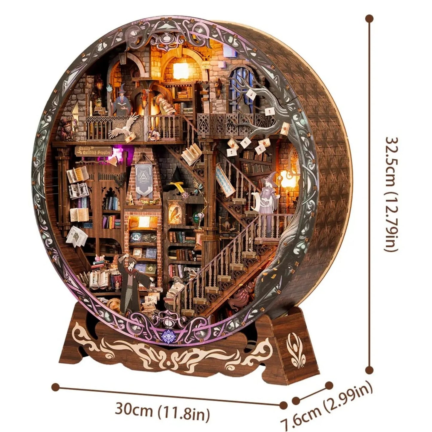Round Diorama - Magic Library mit detaillierten Abmessungen