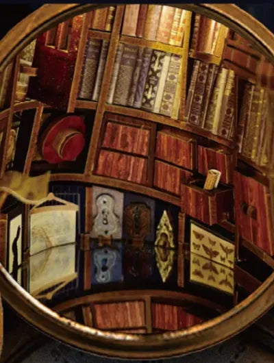 Close-up view of a decorative element in the Book Nook - Falling Library with fine details