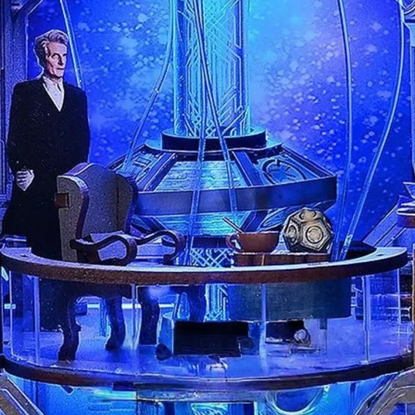 Close-up view of a decorative element in the Miniature House Kit - Mysterious Blue Box with fine details