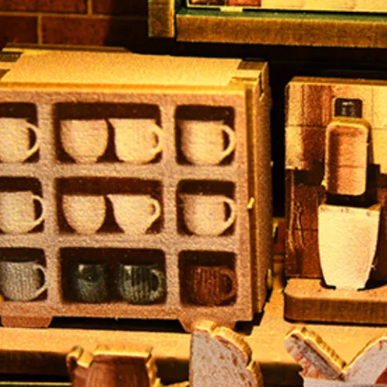 Close-up view of a decorative element in the Miniature House Kit - Bear Restaurant with fine details