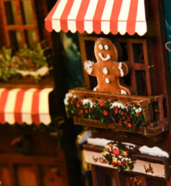 Close-up view of a decorative element in the Book Nook - Christmas Street Corner with fine details