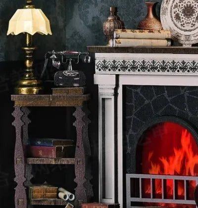 Close-up view of a decorative element in the DIY 3D Photo Frame Kit – Fireplace House | Miniature Diorama with fine details