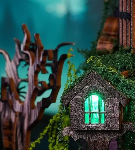 Close-up view of a decorative element in the Miniature House Kit - Halloween Night with fine details