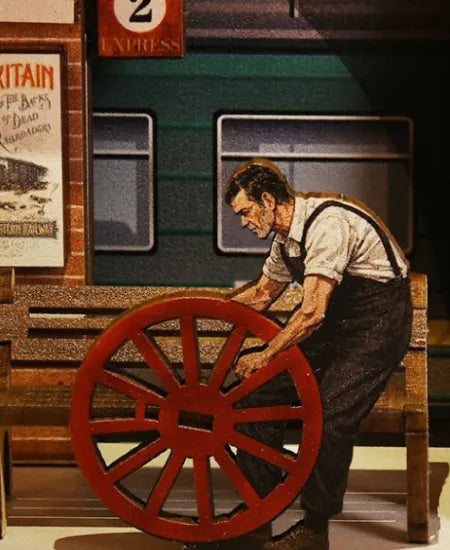 Close-up view of a decorative element in the Book Nook - Train Repair Station with fine details