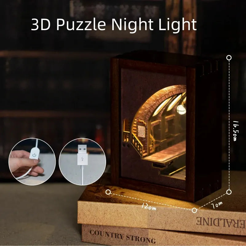 3D Puzzle Night Light - Detective Station with detailed dimensions