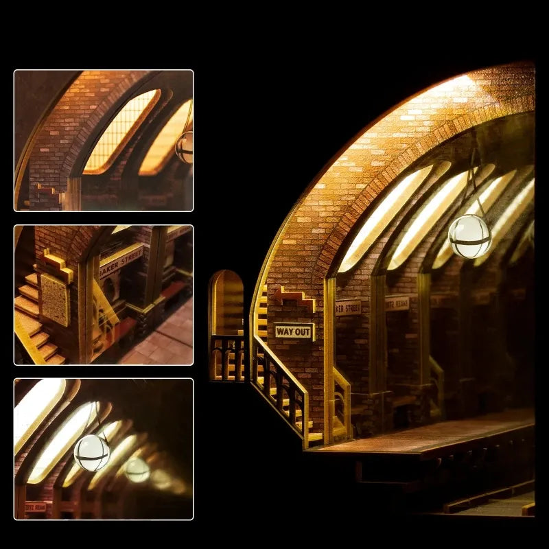 Close-up view of a decorative element in the 3D Puzzle Night Light - Detective Station with fine details
