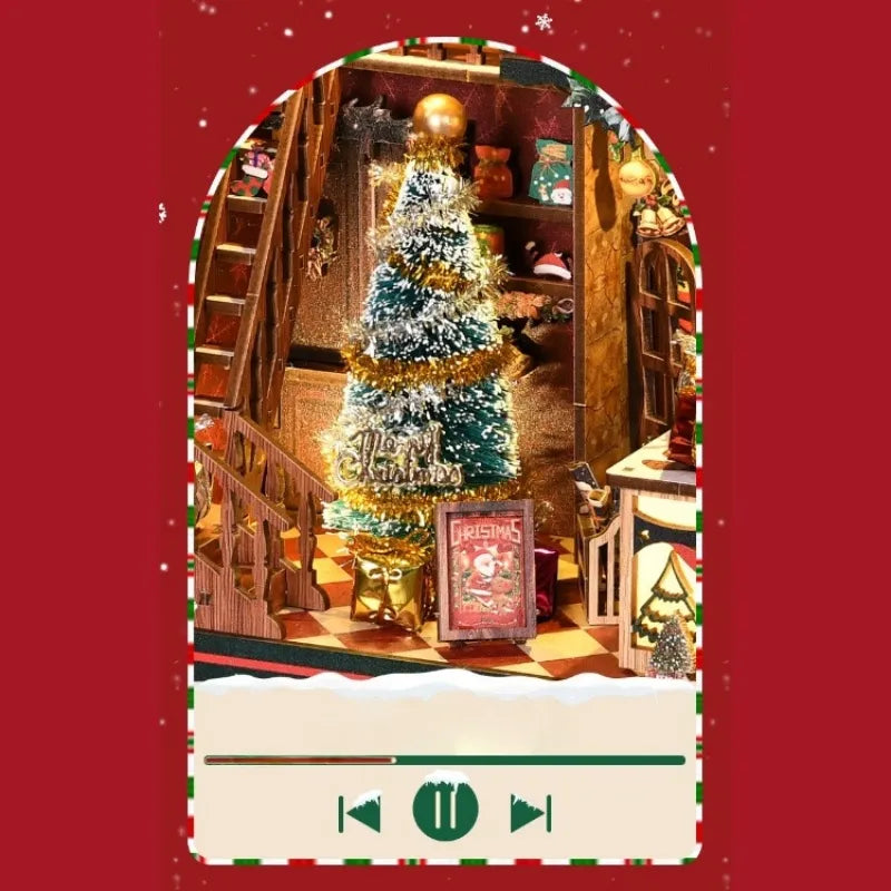 Close-up of the Book Nook - Christmas Shop with rich detailing