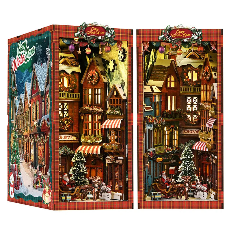 Book Nook - Christmas Street Corner overall view with precisely cut wooden parts and high-quality craftsmanship
