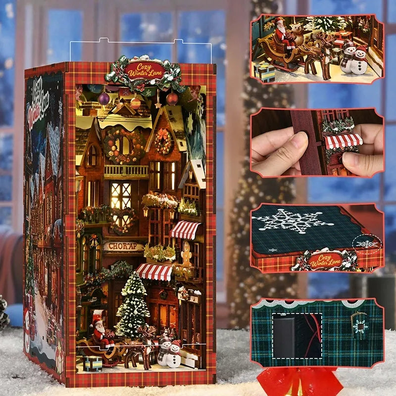 Close-up of the Book Nook - Christmas Street Corner with rich detailing