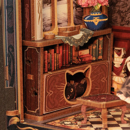 Close-up of the Book Nook Kit | Count Cat's Study with rich detailing