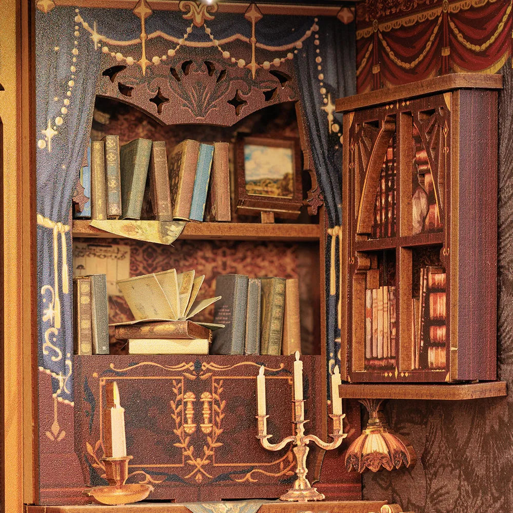 Close-up of the Book Nook Kit | Count Cat's Study with rich detailing