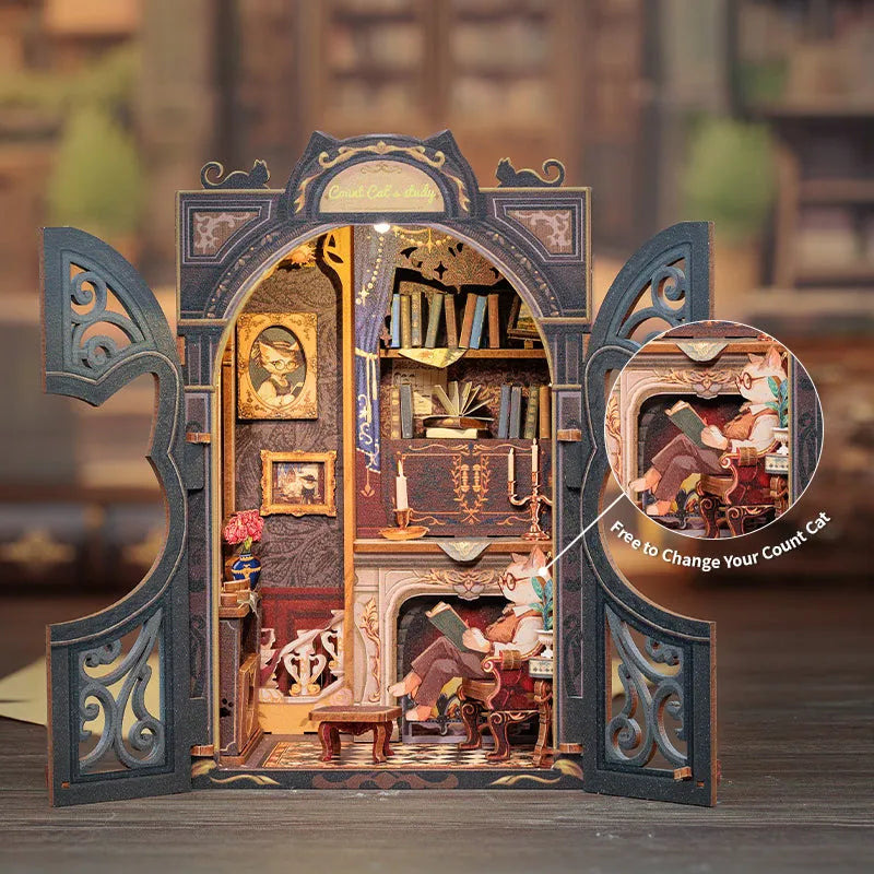 Element view of the Book Nook Kit | Count Cat's Study with fine detailing