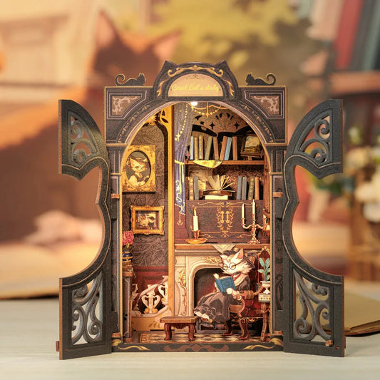 Book Nook Kit | Count Cat's Study overall view with detailed scenery