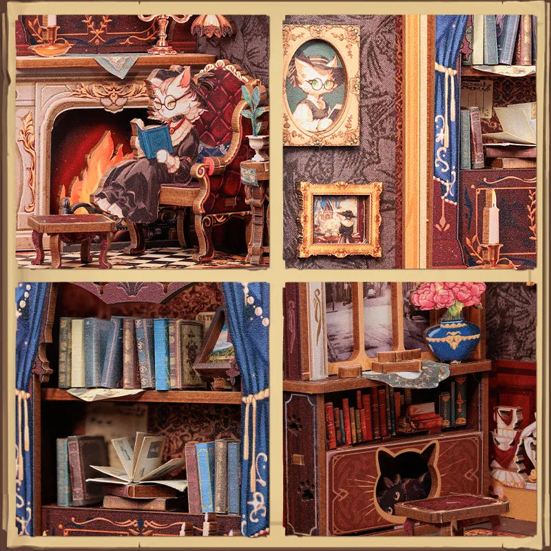 Close-up view of a decorative element in the Book Nook Kit | Count Cat's Study with fine details