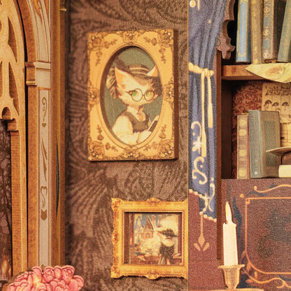 Close-up of the Book Nook Kit | Count Cat's Study with rich detailing