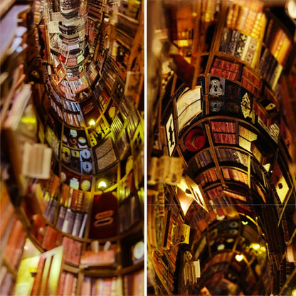 Close-up of the Book Nook - Falling Library with rich detailing