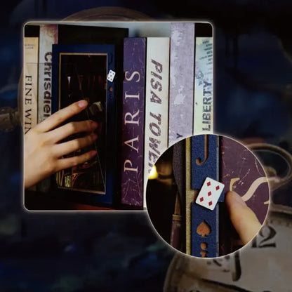Close-up of the Book Nook - Falling Library with rich detailing