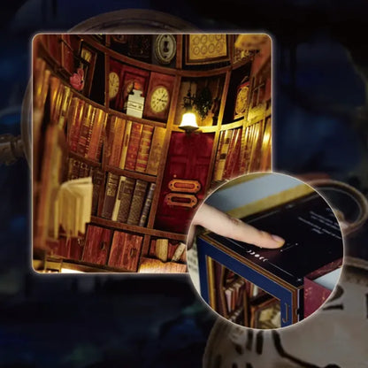 Close-up of the Book Nook - Falling Library with rich detailing