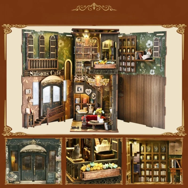 Nahaufnahme des Book Nook - Four Seasons Coffee mit reichhaltigen Details