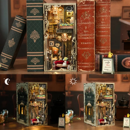 Eigenschaften des Book Nook - Four Seasons Coffee wie hochwertige Materialien und LED-Lichter