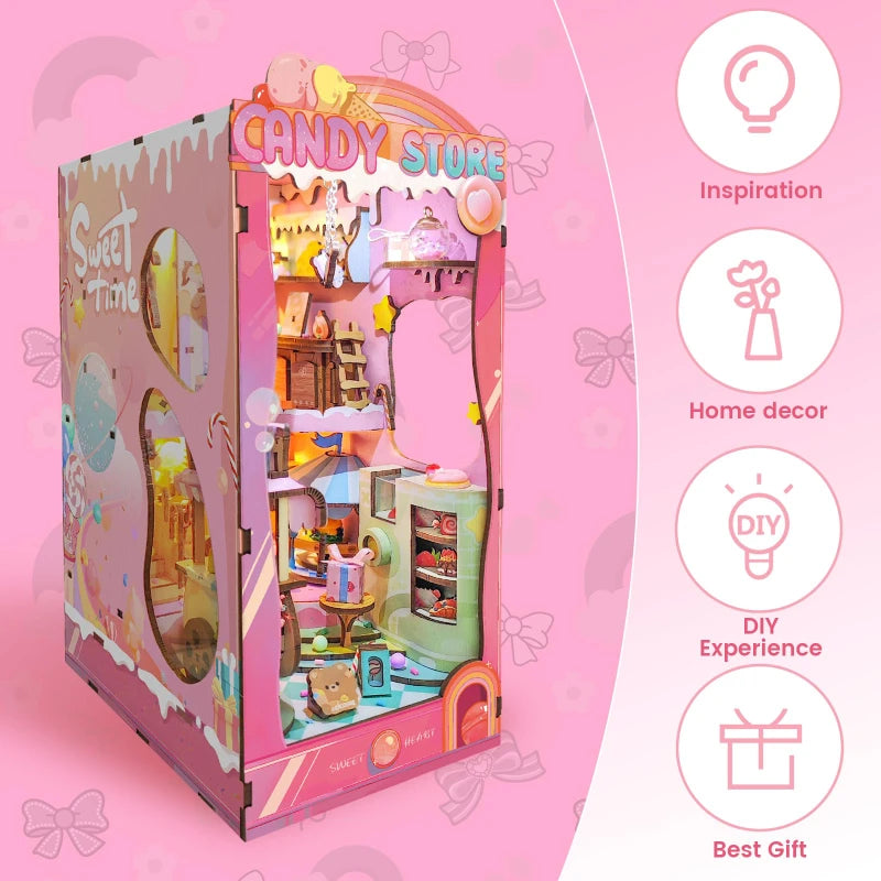 Candy Store: Whimsical Wooden LED Diorama Book Nook Kit-CraftoyX