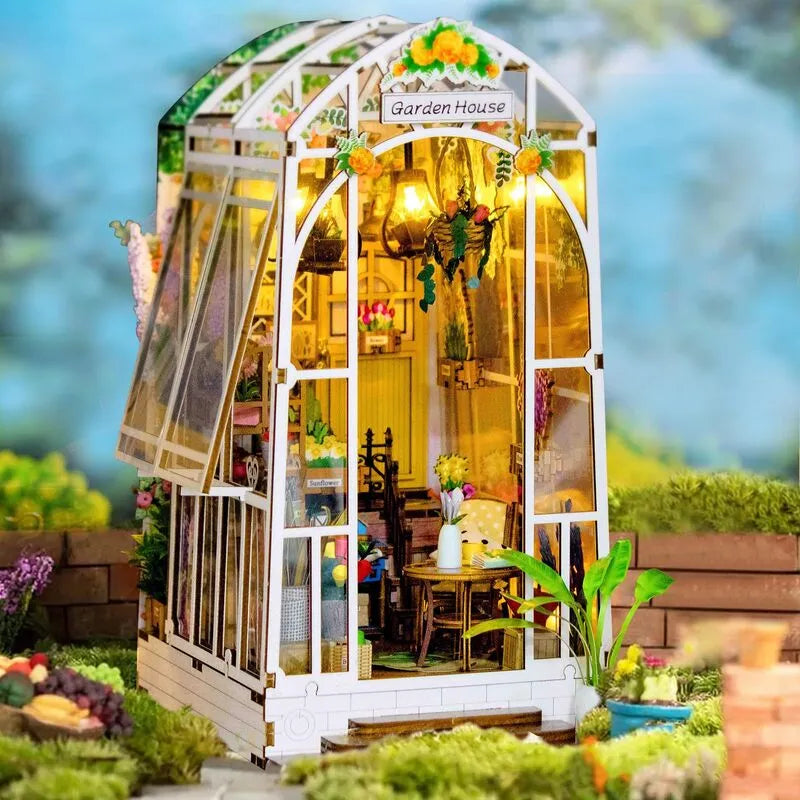 Garden House: Nature Diorama Floral Miniature Scene LED Book Nook Kit-CraftoyX