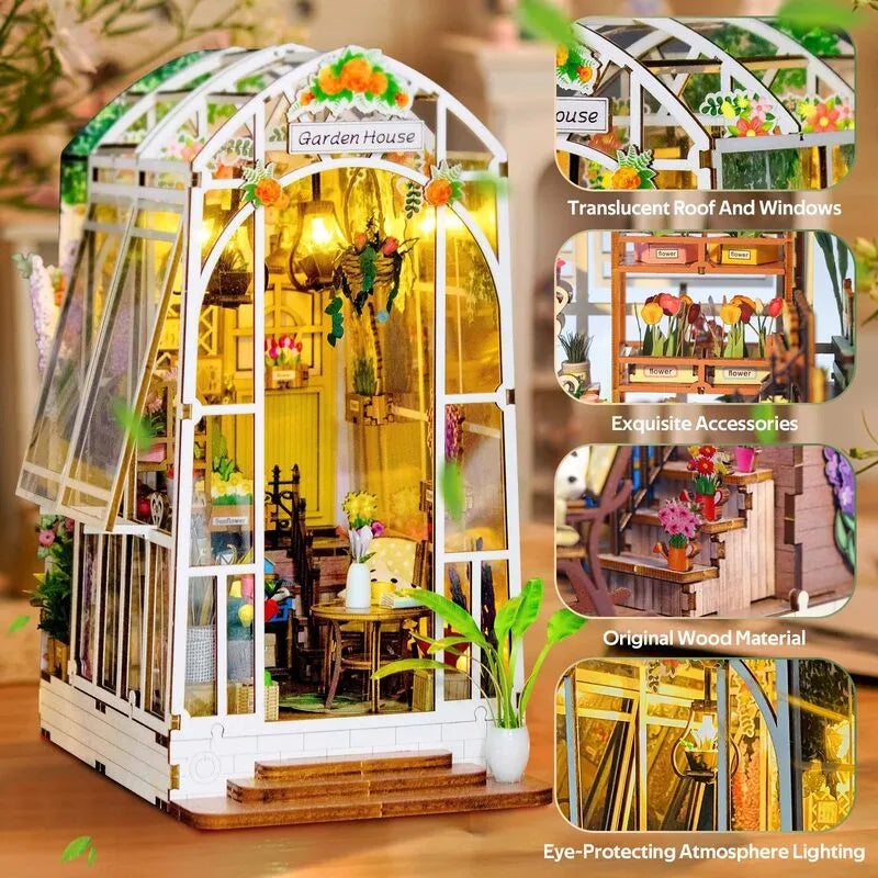 Garden House: Nature Diorama Floral Miniature Scene LED Book Nook Kit-CraftoyX