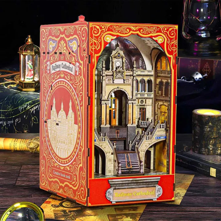 Railway Cathedral: Historical Bookshelf Art Wooden LED Book Nook Kit-CraftoyX