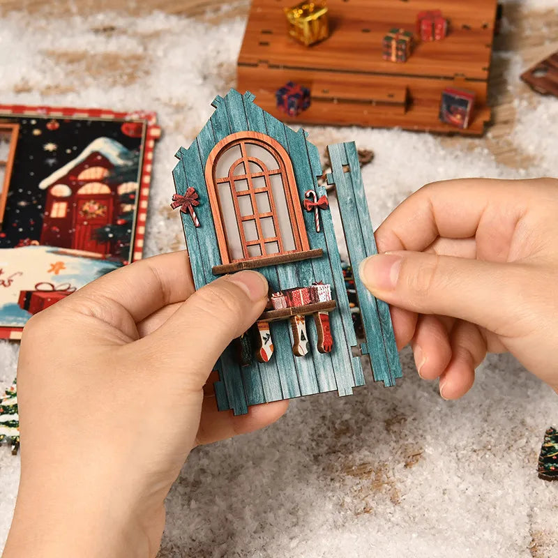 Close-up view of the Book Nook - Snow Realm Pavilion with precisely cut wooden parts made of high-quality material