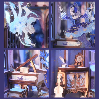 Swan Dream: Fantasy Built-in Music Box Bookshelf Art DIY Book Nook Kit-CraftoyX