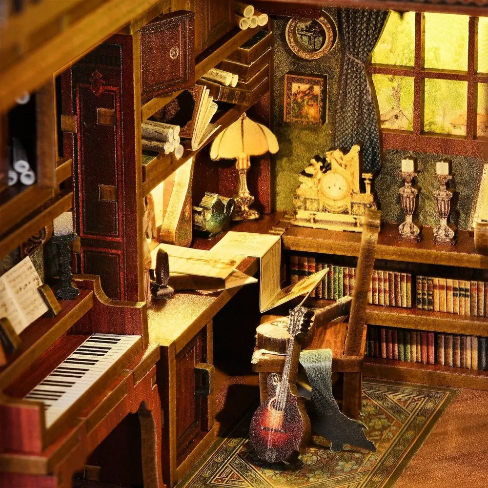 Nahaufnahme des Book Nook - Sewing Room mit reichhaltigen Details