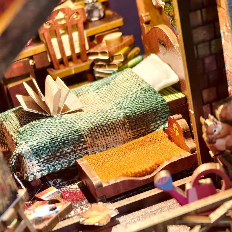 Close-up view of a decorative element in the Book Nook Kit | Twilight Cottage with fine details
