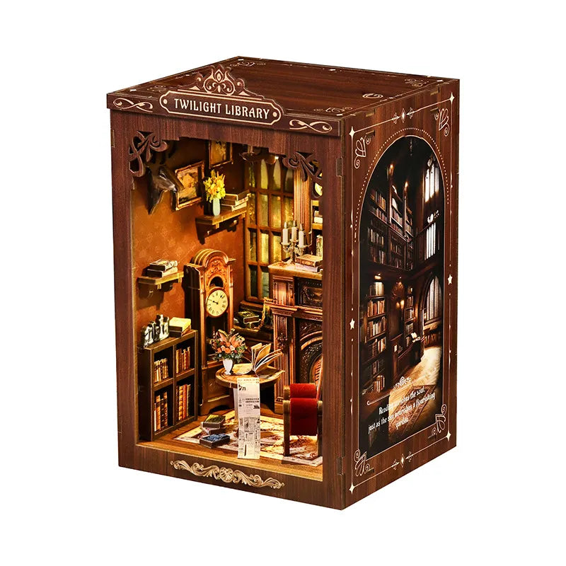 Book Nook - Twilight Library overall view with precisely cut wooden parts and high-quality craftsmanship